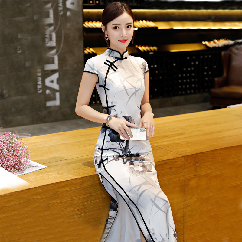 长款水墨画中国风日常走秀连衣裙