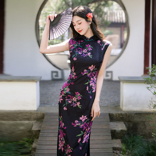 新中式老上海传统改良长款旗袍裙