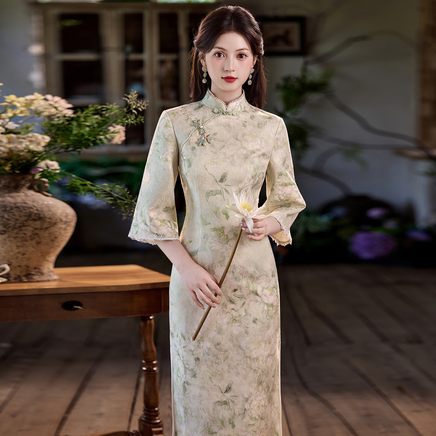 新中式复古风倒大袖绝美旗袍优雅