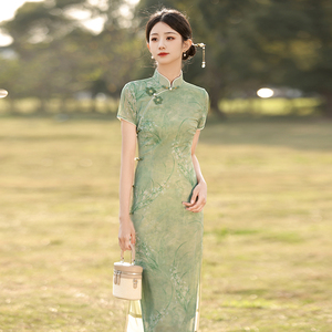 绿色送考绝美旗袍2024新款年轻款少女日常可穿气质高端修身中国风
