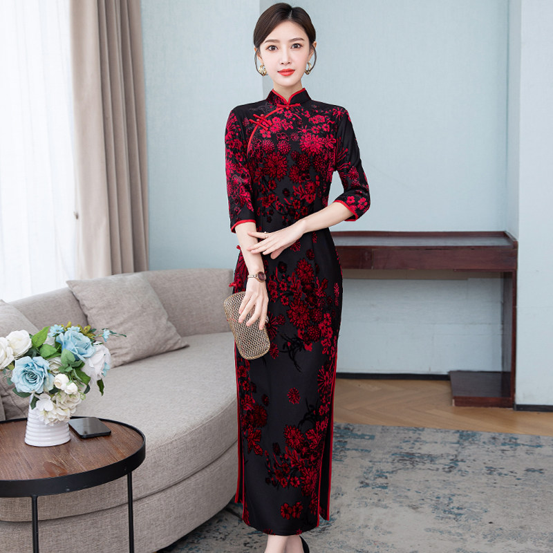 中年妈妈装长袖旗袍2025年新款高端气质复古国风洋气高贵显瘦优雅,女装/女士精品,旗袍,淘宝优惠券,粉丝福利购,淘宝优惠卷