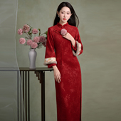 冬款 加绒旗袍敬酒服回门装 2025新款 红色长袖 新中式 新年战袍拜年服