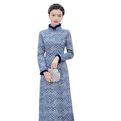 长袖加绒加厚中年妈妈装连衣裙