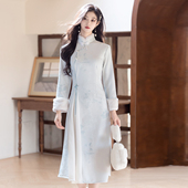 年轻款 加绒加厚高端气质日常可穿显瘦优雅 长袖 新中式 奥黛旗袍冬季