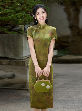 黄色高考送考长款旗袍2025夏季新款女修身显瘦气质高级感日常可穿