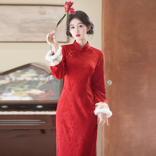 红色新中式 加绒新年战袍拜年服 旗袍敬酒服新娘结婚礼服2025冬长袖