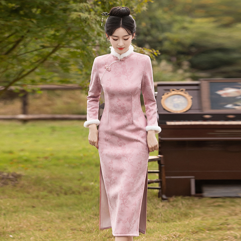 年轻款旗袍2024新款秋冬长袖加厚