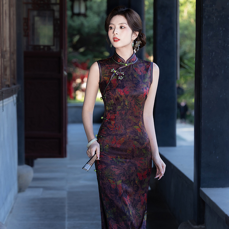 复古民国风改良新中式无袖旗袍裙