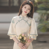 日常可穿优雅夏季 高端气质新中式 旗袍2026年轻款 复古民国风倒大袖