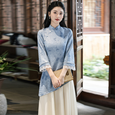 新中式复古国风改良长袖奥黛旗袍