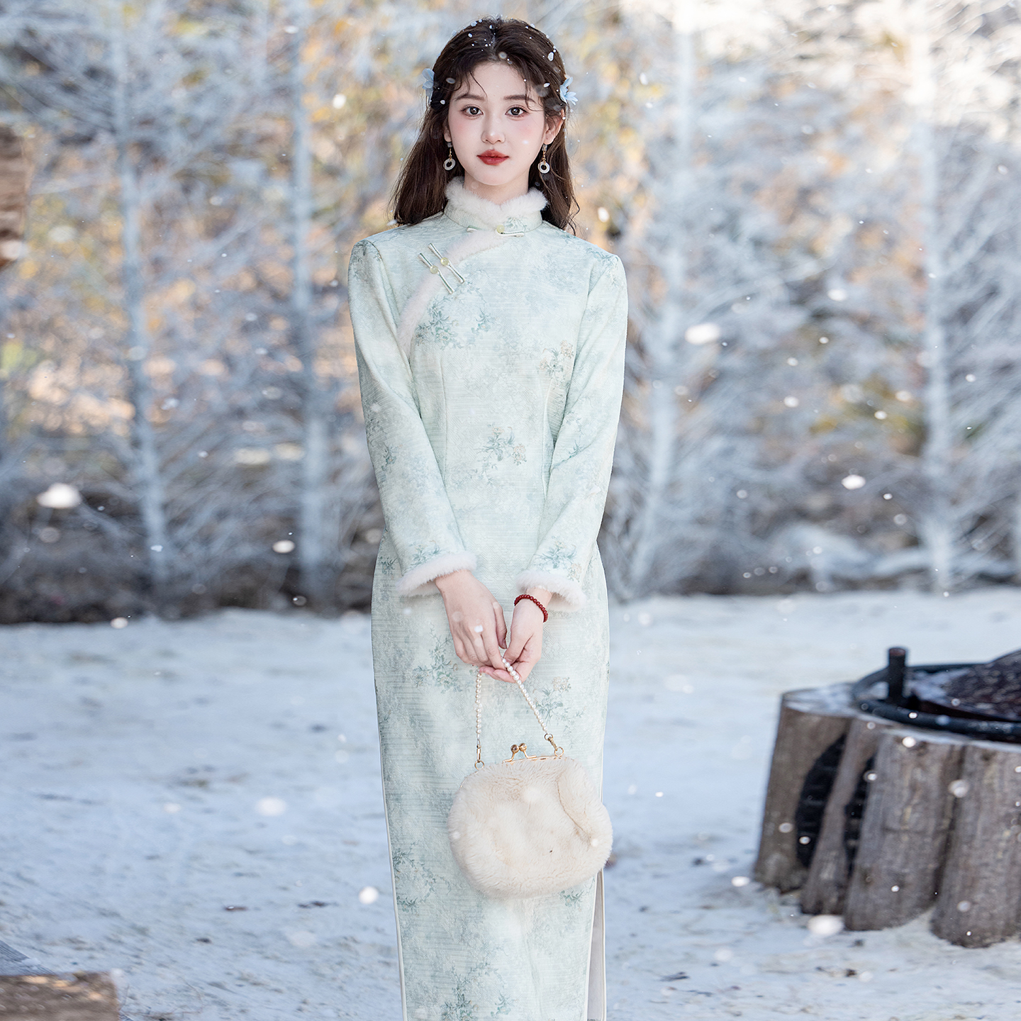 新中式复古国风长袖加绒冬款旗袍