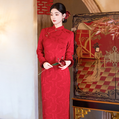 红色敬酒服礼服裙女回门新娘结婚