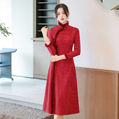 加绒加厚冬款 红色喜婆婆敬酒服妈妈婚宴礼服2025新款 长袖 日常可穿