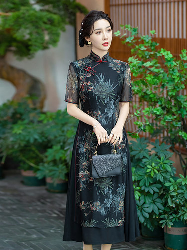 改良复古民国风茶艺服奥黛连衣裙
