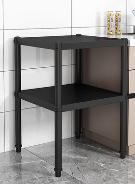 黑色厨房置物架落地两层家用收纳架微波炉架子烤箱储物柜简易锅架