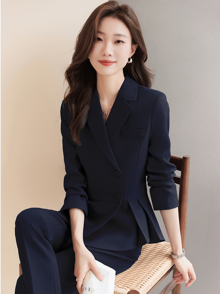 夹棉西装外套女2025新款秋冬季加厚职业前台接待美容院工作服套装