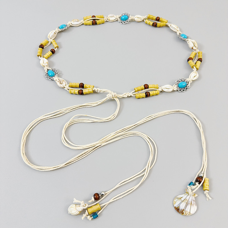 民族风串珠腰带女贝壳编织腰绳