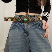 欧美复古y2k腰带女款 波西米亚民族风皮带配饰小众设计感彩色裤 带