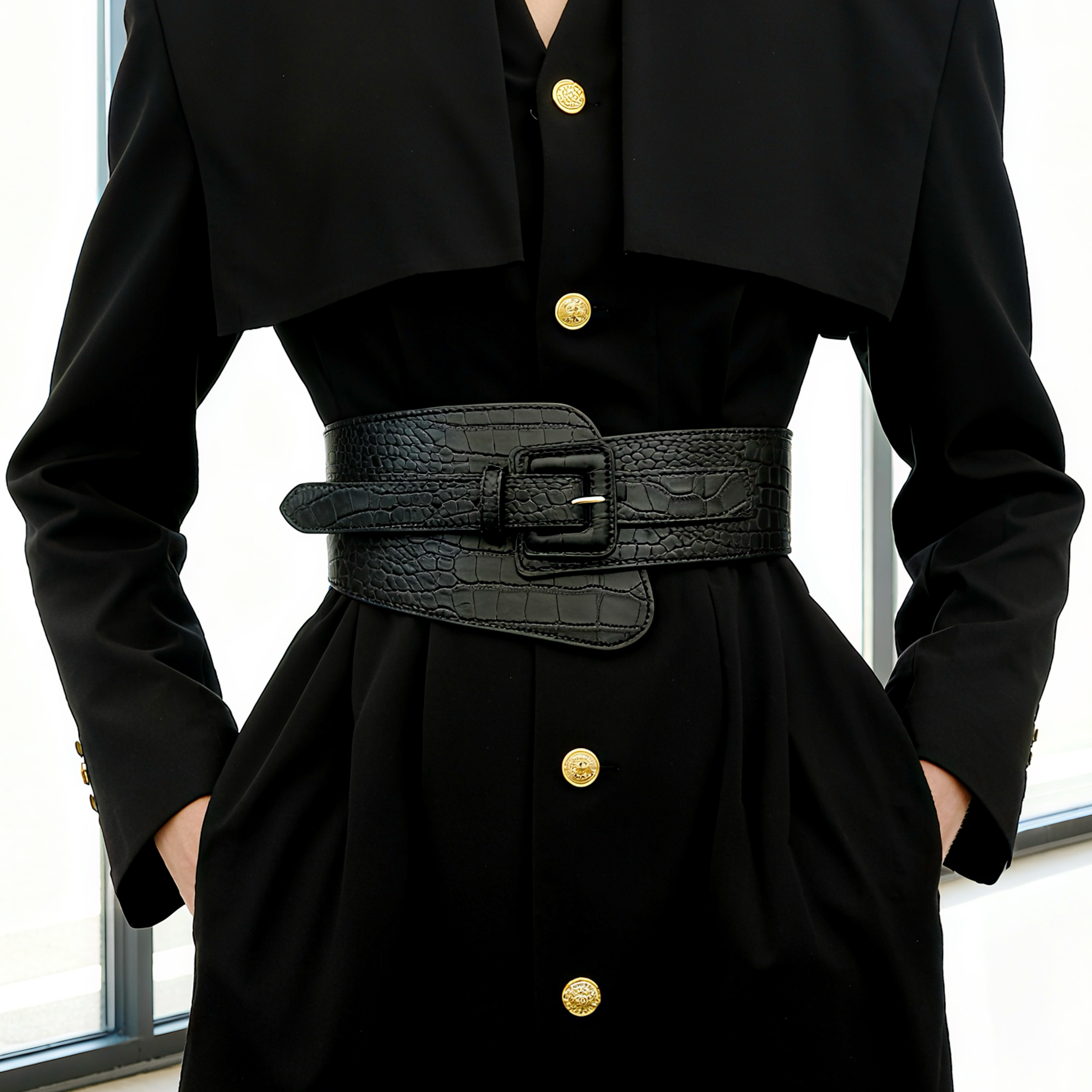 黑色宽腰带女款配饰松紧腰封