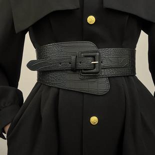 鳄鱼纹宽腰封欧美朋克风腰带女配西装连衣裙裙子装饰束腰外穿收腰