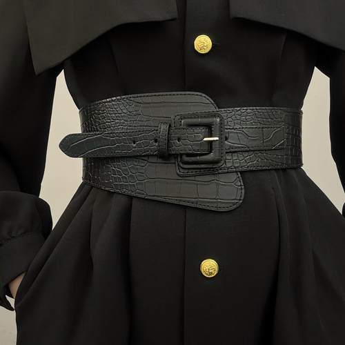 鳄鱼纹宽腰封欧美朋克风腰带