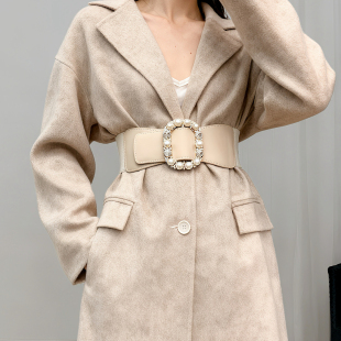 水钻珍珠扣腰带女弹力收腰束腰宽腰封女士百搭装 饰连衣裙大衣配饰
