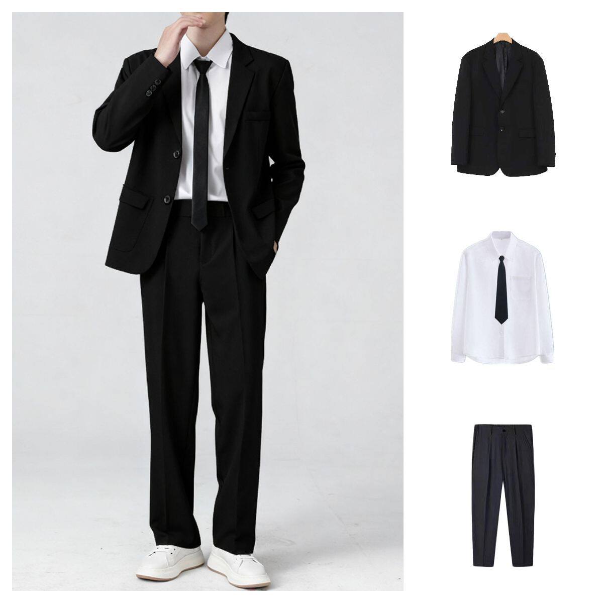 黑色休闲西服外套青少年成人礼正装高级感高端西装套装男士白衬衫