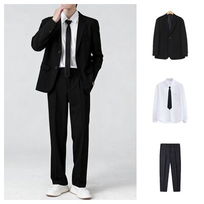 黑色休闲西服外套青少年成人礼正装高级感高端西装套装男士白衬衫