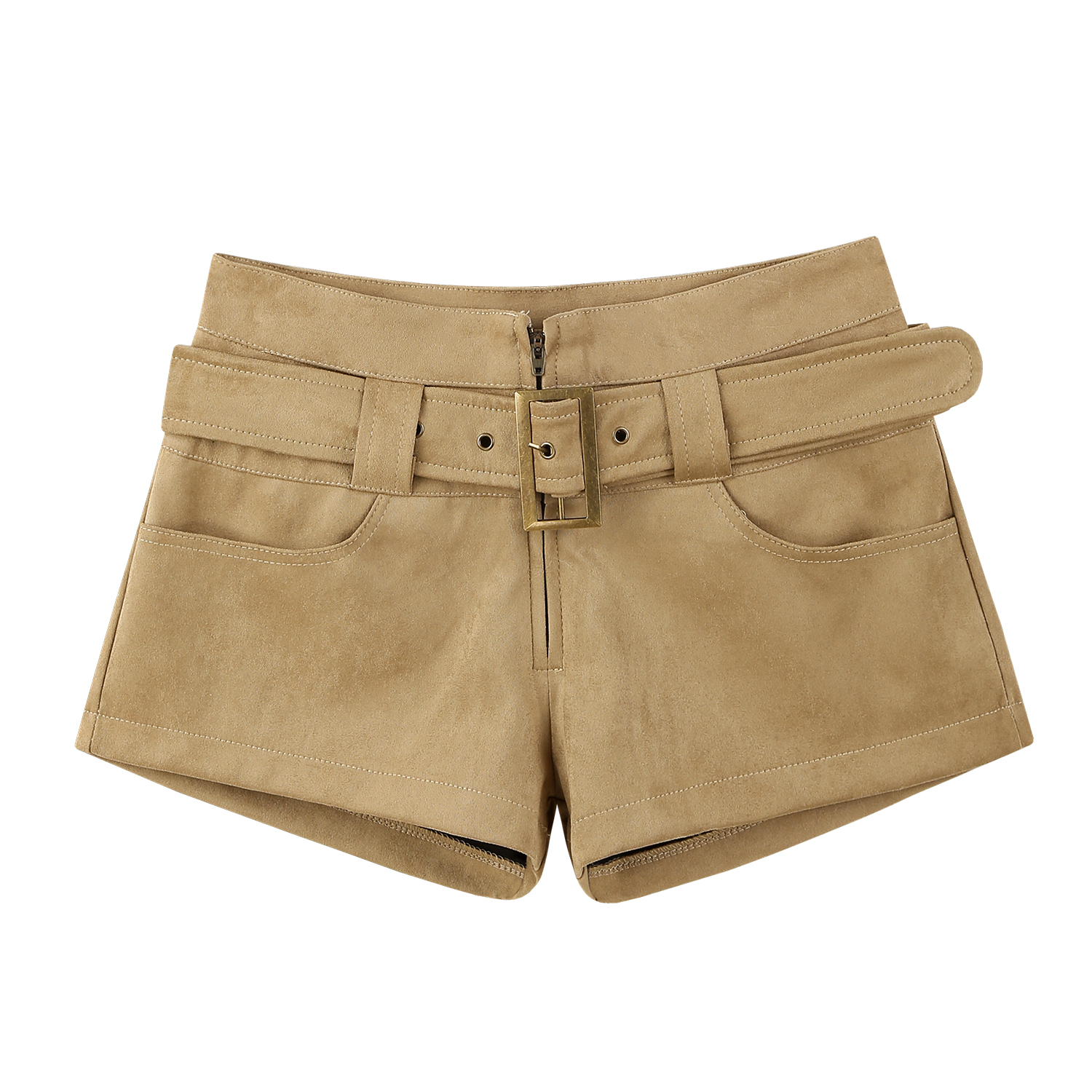 复古卡其色麂皮绒短裤女秋冬新款百搭显瘦辣妹性感包臀a字热裤子