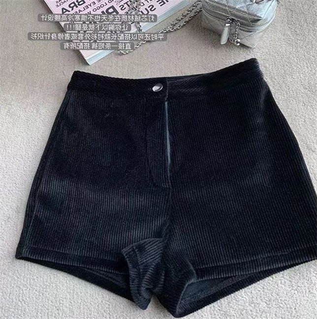 黑色高腰灯芯绒短裤女秋冬新款紧身弹力辣妹性感百搭外穿休闲热裤