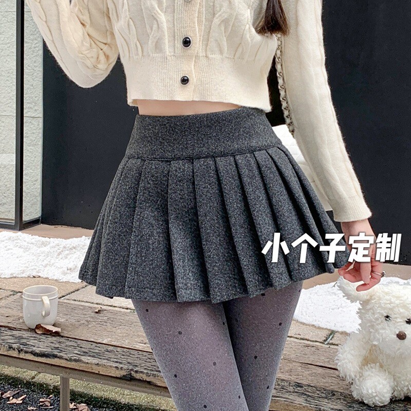 高腰毛呢百褶裙女秋冬2025新款