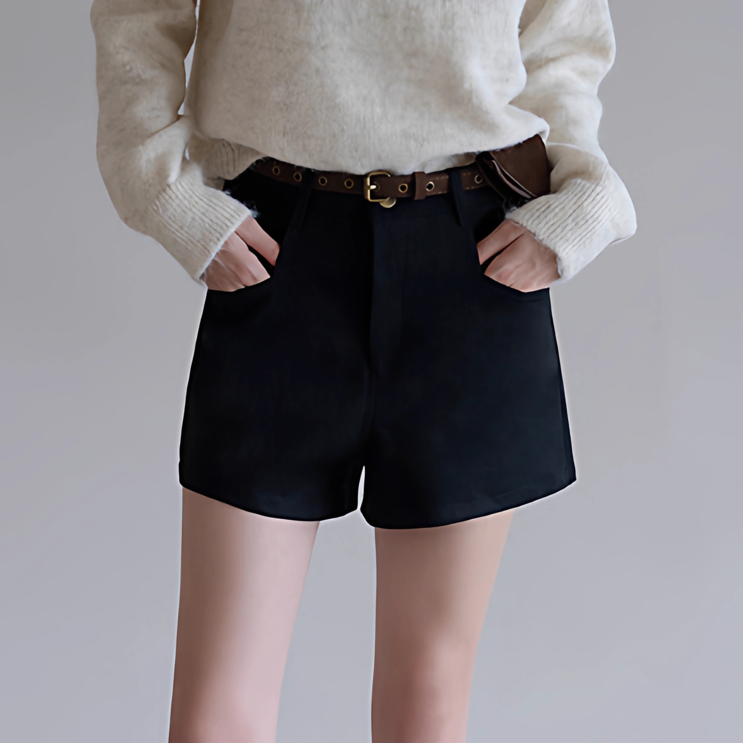 高腰黑色麂皮绒短裤女秋冬新款外穿显瘦辣妹休闲百搭A字热裤子