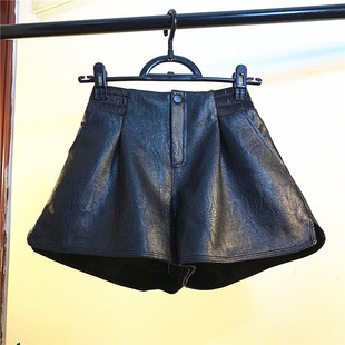 黑色打底靴裤 宽松显瘦阔腿百搭短裤 女秋冬外穿2025新款 高腰皮短裤