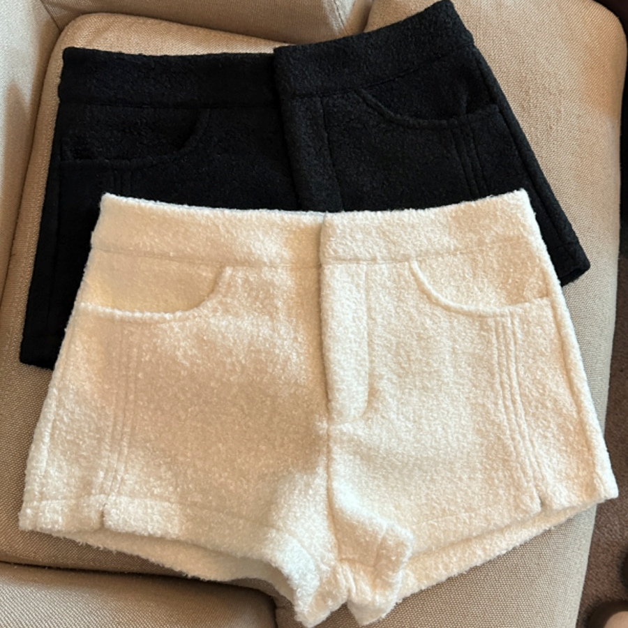 高腰简约白色毛呢短裤女秋冬新款小个子百搭显瘦辣妹加厚休闲热裤