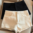 小个子百搭显瘦辣妹加厚休闲热裤 高腰简约白色毛呢短裤 女秋冬新款