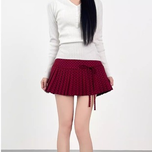 红色波点半身裙女春秋夏百褶裙短款高腰jk裙子巨好看的半裙超短裙
