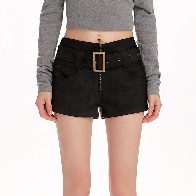 黑色麂皮绒短裤女秋冬新款高腰显瘦辣妹百搭通勤包臀热裤子设计感,女装/女士精品,休闲裤,淘宝优惠券,粉丝福利购,淘宝优惠卷