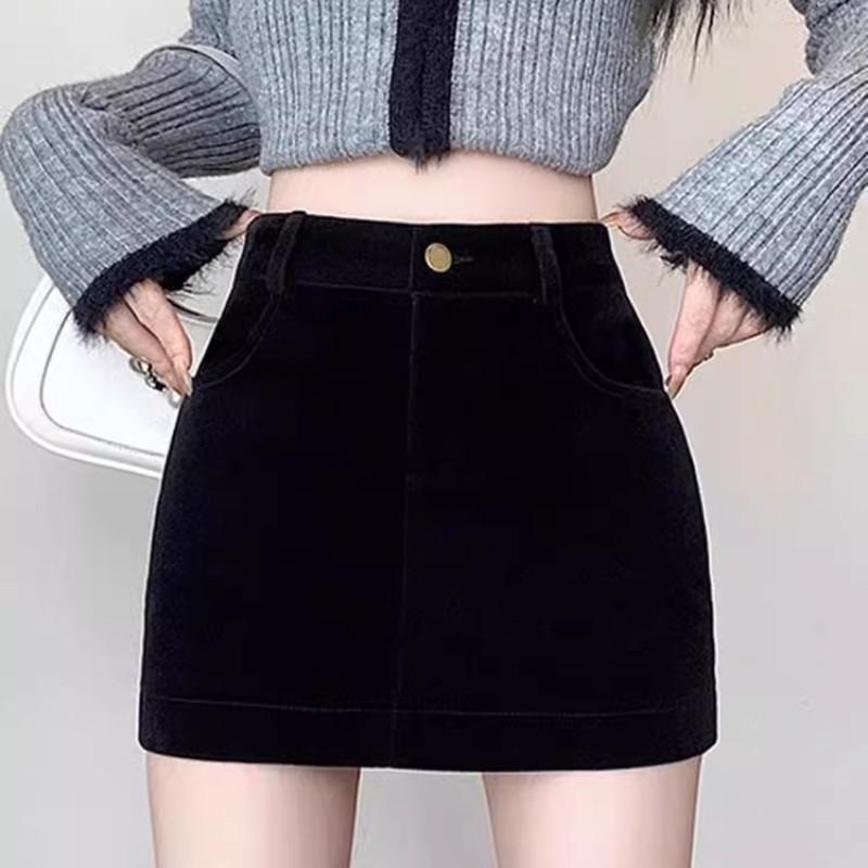 黑色金丝绒短裙女秋冬2025新款
