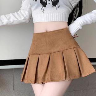 复古辣妹鹿皮绒包臀超短裙秋冬2025新款 防走光高腰显瘦百褶短裙