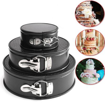 Set Of 3 Non Stick Spring Form Round Cake Baking Bake Tin Tr