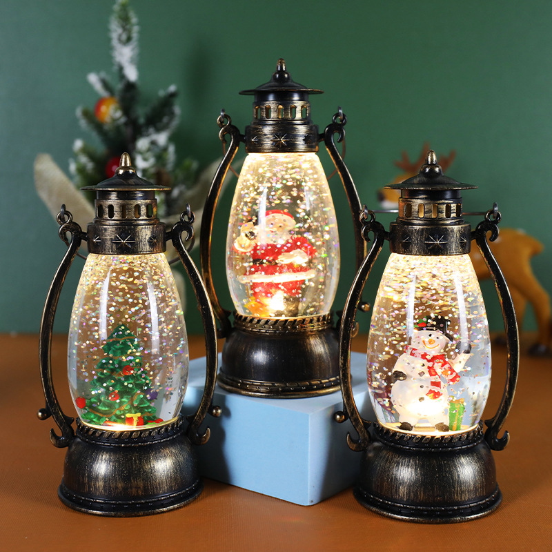 Christmas decorations, crystal balls, glowing oil lamps