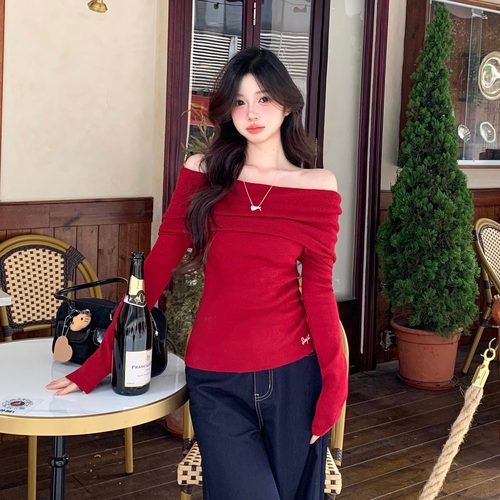 sanjati毛衣羊毛一字肩