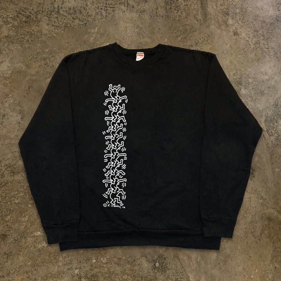 BOMBA STUDIO 키스 해링[KEITH HARING] 키스 해링[KEITH HARING] 일러스트 스웨트셔츠[남성 및 여성용] 벨벳 루즈핏