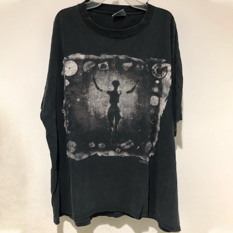 BOMBA STUDIO 디지털 직접 주입 레트로 디스트레스드 프린트 오버사이즈 아메리칸 반팔 티셔츠 힙합 하이 스트리트