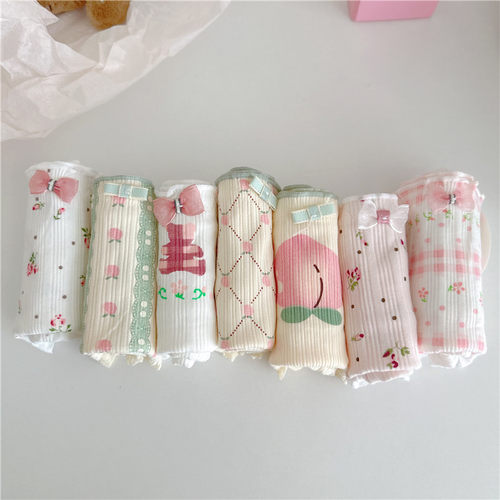 7条纯棉女士内裤中腰少女棉内裤