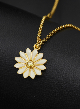 水晶白色雏菊花朵项链可调节气质