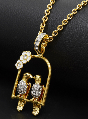 亲吻小鸟水晶花朵鸳鸯项链毛衣链