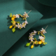法式 高级感设计珐琅彩水晶白色花朵黄色柠檬流苏花环925银针耳钉