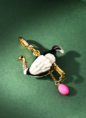 珐琅鸵鸟蛋可打开吊坠项链钥匙扣