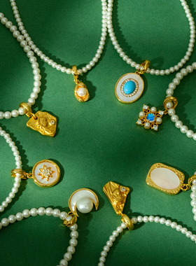 金币吊坠可拆卸DIY珍珠锁骨项链